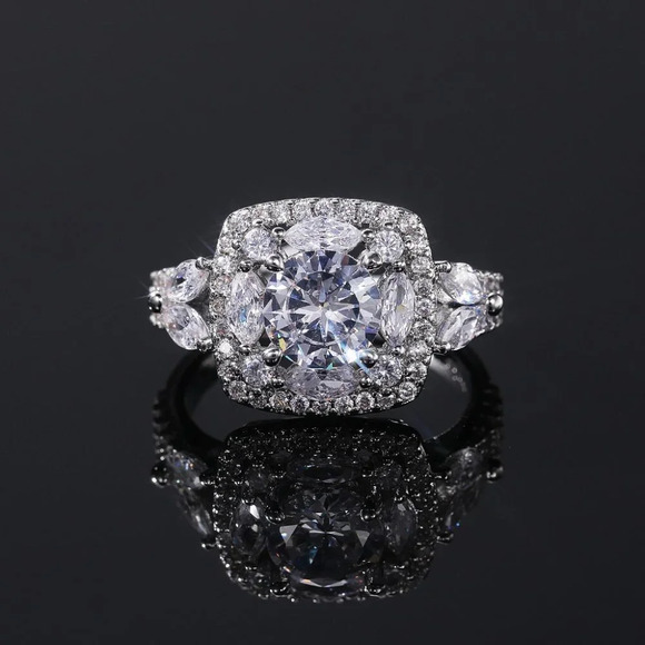 ▶SHINY ROUND CZ SQUARE 925 STERLING SILVER LUXURY WEDDING RINGS FOR WOMEN, L053 - Picture 1 of 7